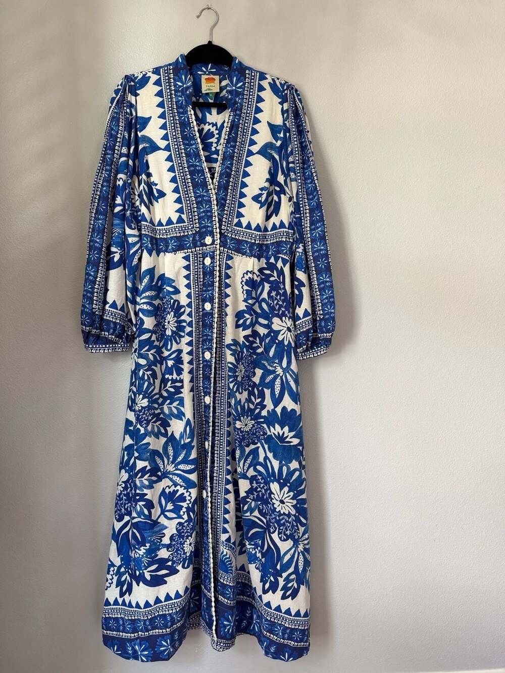 Farm Rio Flora Tapestry Maxi Dress Size XL Blue White